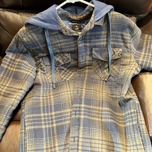 Jacket. Blue and tan stripes